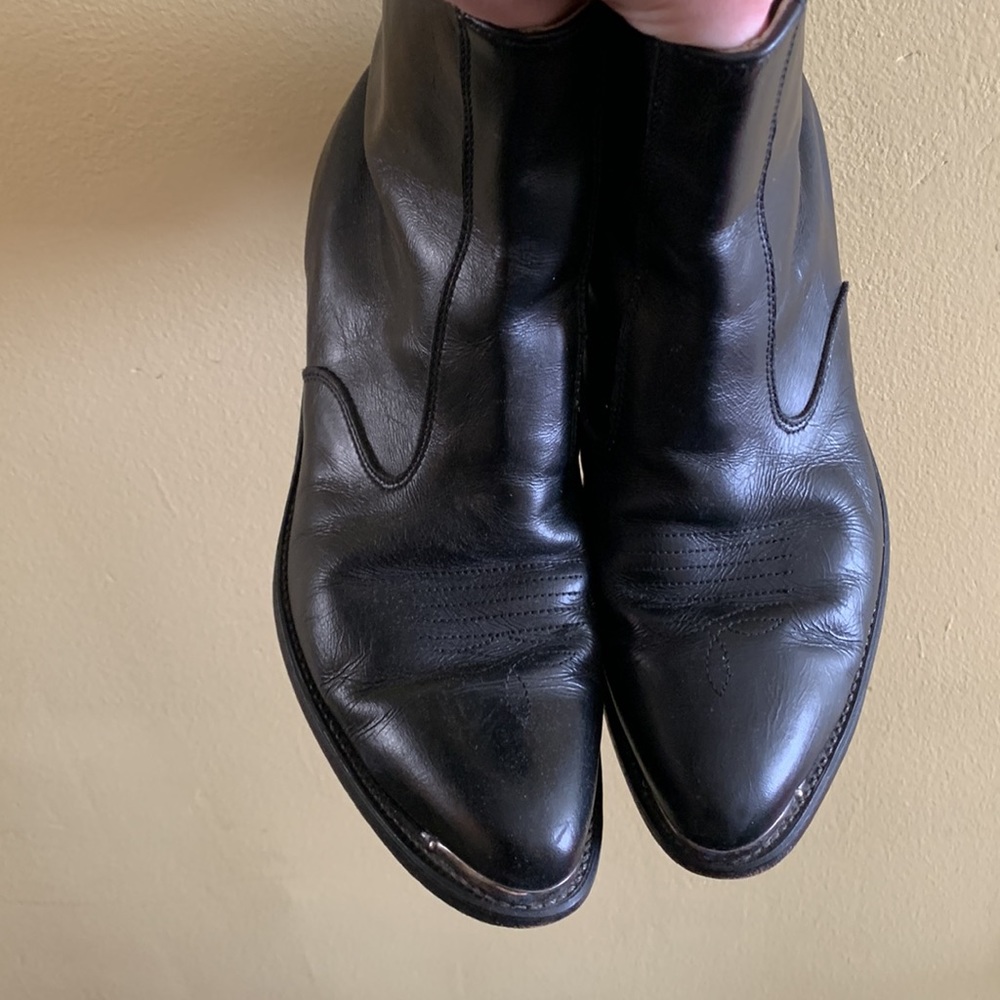 Vintage Leather Cowboy Boots with Metal Tip - Picture 2 of 5